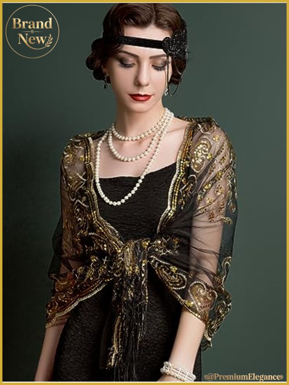 1920s Sequin Flapper Shawl Wrap Evening Party Formal - Picture 2 of 6